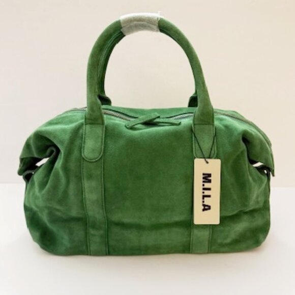 M.I.L.A. Ria Duffle Bag In Pea Green 100% Suede Leather NWT - Picture 1 of 7